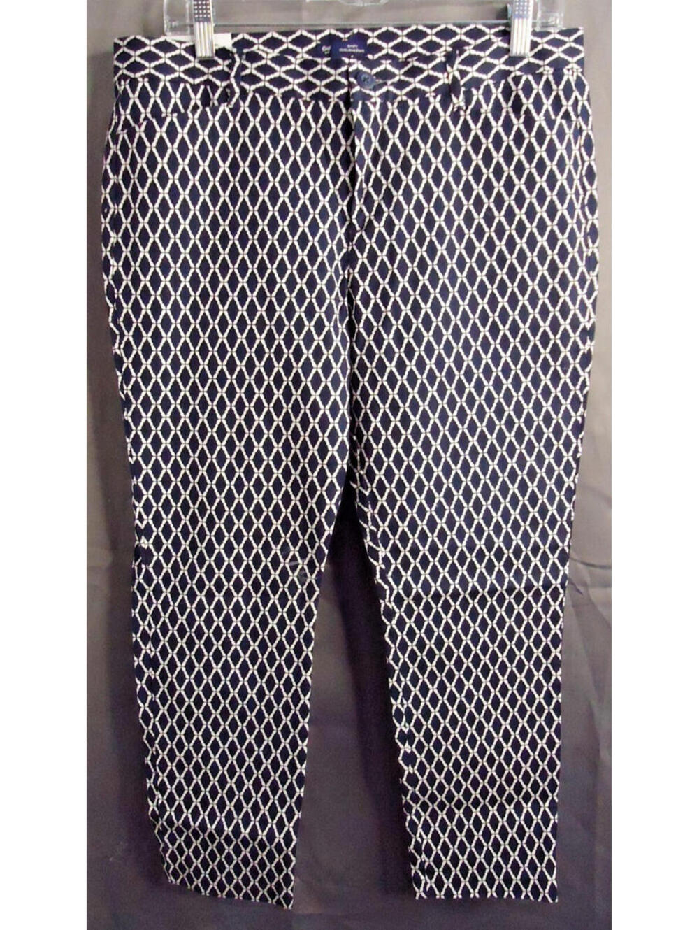 Gap Slim City Navy White Diamond Geometric Print Pants Size 10R Cropped Business